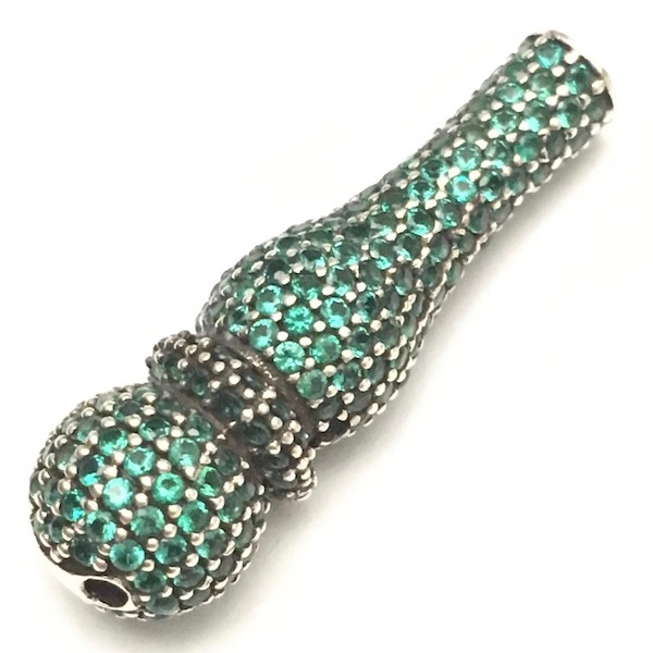 Full Cubic Zirconia studded Silver Imame For Tasbih 3 cm Green ID # 6923 - Click Image to Close