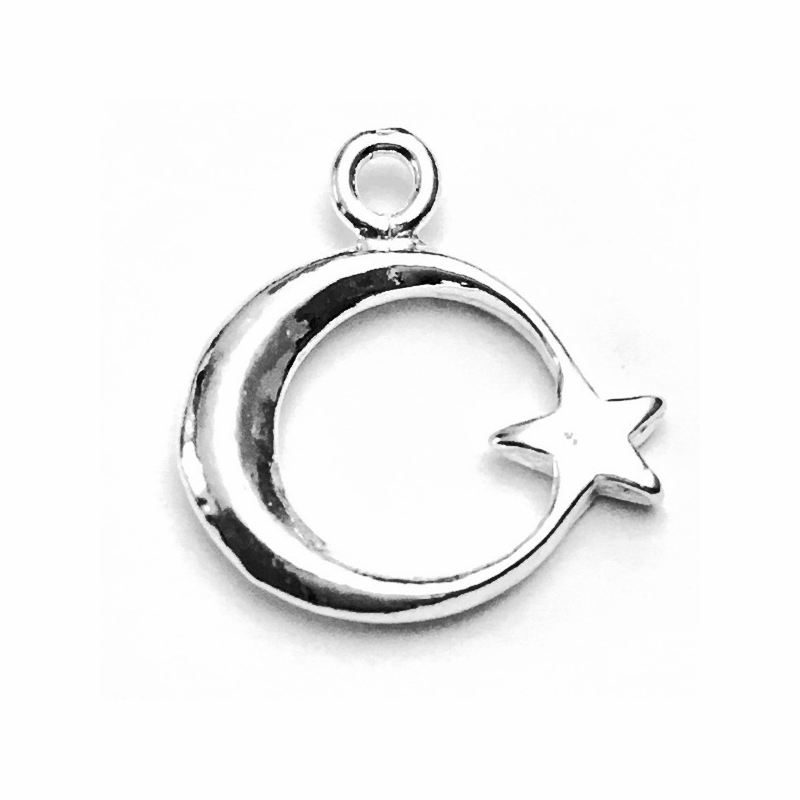 Sterling Silver Charm Pendant Crescent Star 17 mm 1.25 gram ID # 6939 - Click Image to Close