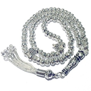 Full Sterling Silver Islamic Prayer Beads 99 Tasbih 51 gram ID # 1929