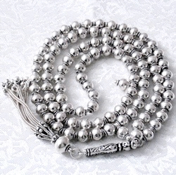 Full Sterling Silver Islamic Prayer Beads 99 Tasbih 69 gram ID # 4564
