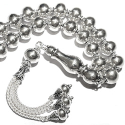 Full Sterling Silver Islamic Prayer Beads Tasbih 69 gram 13 inch ID # 4566