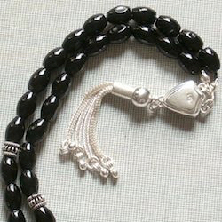 Quartz Onyx Islamic Prayer Beads Tasbih oval w/silver ID # 5552