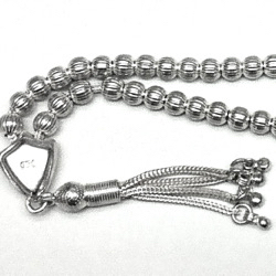 Islamic Prayer Beads Full Silver Tasbih stripes 5 mm 14 gram ID # 6256