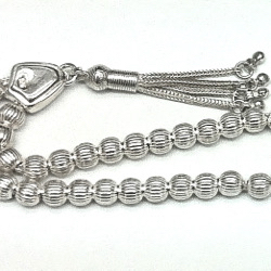 Islamic Prayer Beads Full Silver Tasbih stripes 6 mm 17 gram ID # 6257