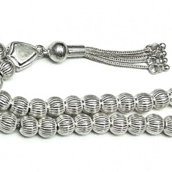 Islamic Prayer Beads Full Silver Tasbih stripes 8 mm 31 gram ID # 6267