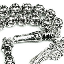 Full Sterling Silver Islamic Prayer Beads Tasbih 8 mm 51 gram ID # 6325