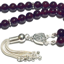 Islamic Prayer Beads Tasbih Red Garnet 7 mm w/silver ID # 6561