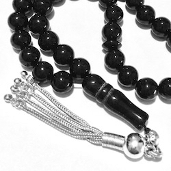 Quartz Onyx Islamic Prayer Beads Tasbih 8 mm w/silver ID # 6683