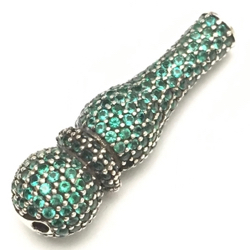 Full Cubic Zirconia studded Silver Imame For Tasbih 3 cm Green ID # 6923