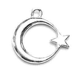 Sterling Silver Charm Pendant Crescent Star 13 mm 0.8 gram ID # 6938